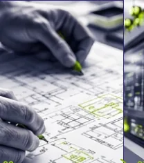 Hand zeichnet auf einem technischen Plan der Schaltanlage